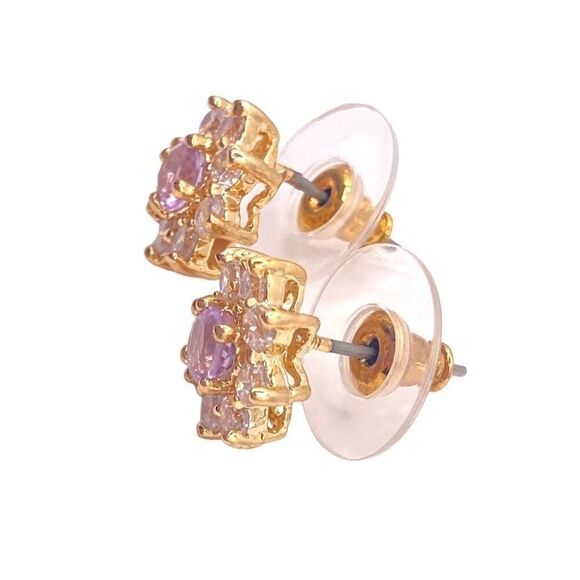 Women’s Gold flower CZ stud earrings - Picture 2 of 4